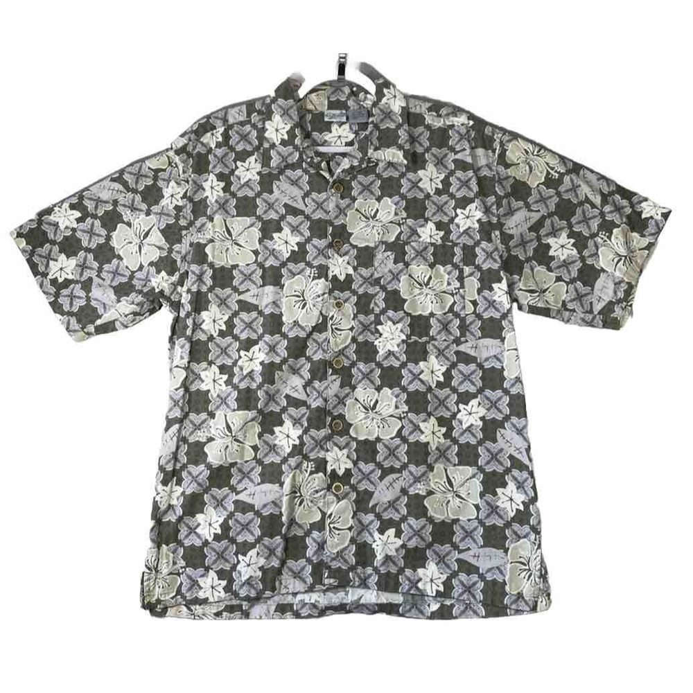 OP Ocean Pacific Mens Hawaiian Shirt Size Large 100% Cotton Short Sleeve Green
